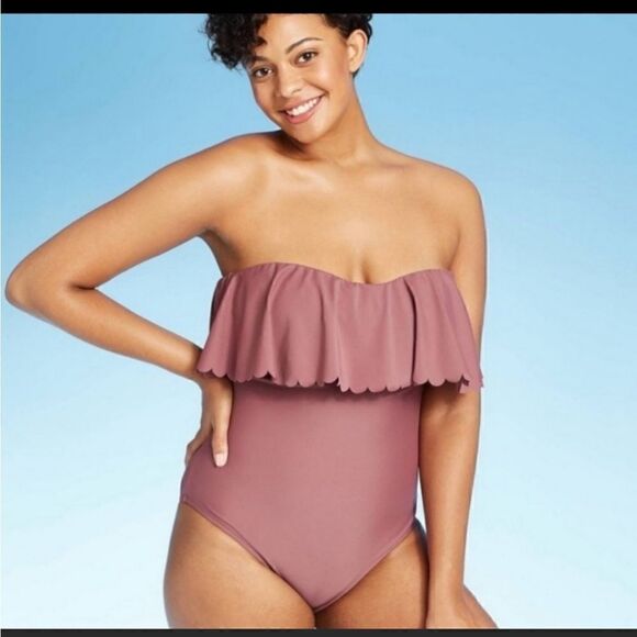 Kona Sol One Piece Ruffle Front Mauve Swimsuit Size XL - Picture 2 of 13